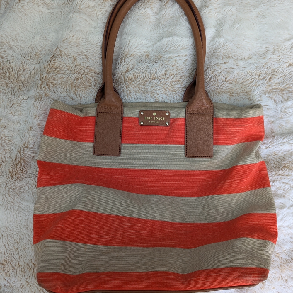 Kate Spade Orange and Tan Striped Tote Bag